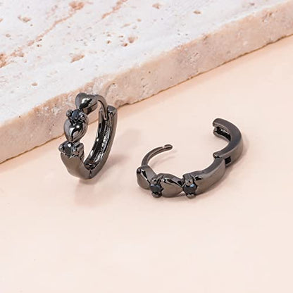 CiNily 14K White Gold Plated Small Hoop Earrings for Women Girls Heart Cubic Zirconia Hypoallergenic Earrings - color: Black gold-black