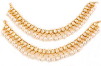 Touchstone Indian anklets for women gold silver payal set jewelry simple jhanjar bollywood handcrafted pretty stylish designer paazeb - style: D050 Gold