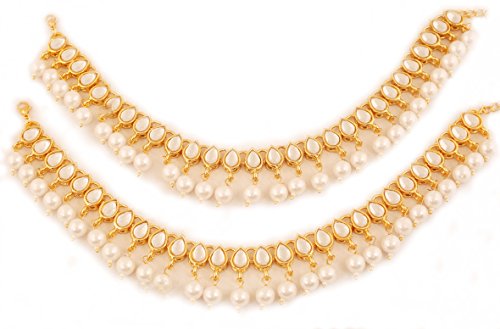 Touchstone Indian anklets for women gold silver payal set jewelry simple jhanjar bollywood handcrafted pretty stylish designer paazeb - style: D050 Gold