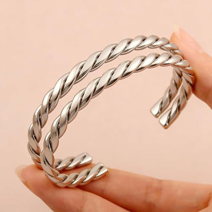 925 Sterling Silver Bracelet Plated Cuff Bangle Bracelet Fashionable Multi-layer Cross Wire Bangle Bracelet Open Adjustable Wide Cuff Bracelet for Teen Girls Fashion Jewelry - color: W-silver23