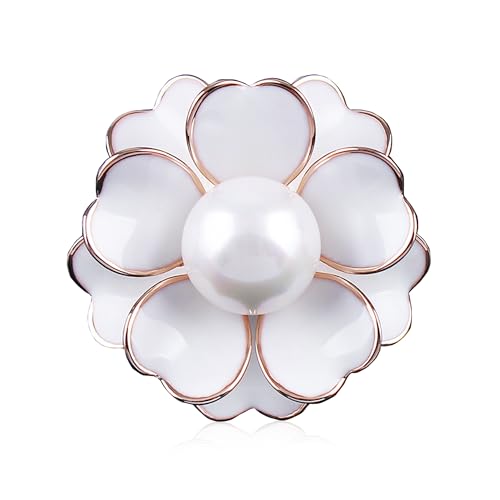 GBAHFY Women's Camellia Flower Pearl Enamel Brooch Pins Fashion Elegant Pearl Brooches for Women Ladies Bridal Wedding Corsage Jewelry Gifts - color: White