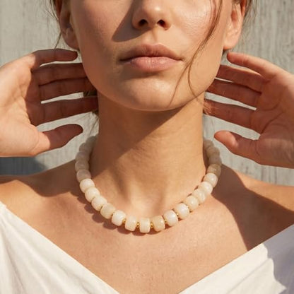 SHERLOVE Chunky Statement Large Resin Beaded Choker Necklaces for Women | Big Lightweight Bead Beaded Necklace Trendy Fashion Boho Summer Beach Vacation Jewelry - color: Beaded Choker White