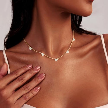 Luxval Diamond Pendant Gold Necklace for Women，Dainty 18k Gold Plated Choker Necklaces Simple Gold Jewelry Gifts for Women - color: Gold-5 CZ heart