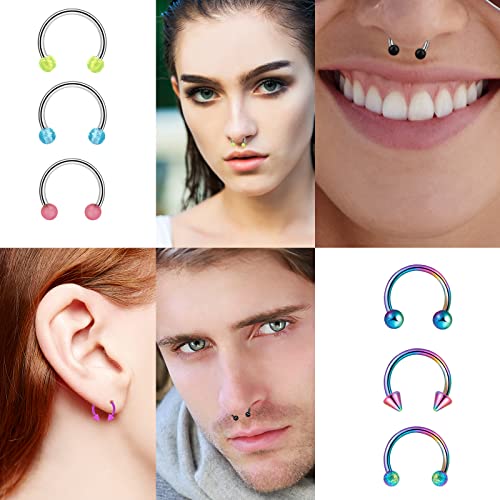 ONESING 53-80 Pcs Septum Rings 16g, Septum Rings for Women Septum Piercing Jewelry Horseshoe Nose Hoop Rings Lip Tragus Cartilage Earrings Stainless Steel Body jewelry 10mm - color: MixcolorA-80 Pcs