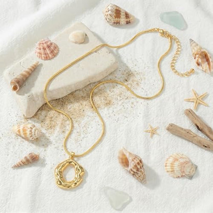 Boho Chunky Gold Statement Necklaces for Women Beach Jewelry Gifts | Versatile Everyday Wear, Pairs with Any Outfit, Ideal Gift for Any Occasion, Easy to Layer, Lightweight, Hypoallergenic - style: Hammered-Gold-B
