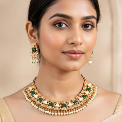 Efulgenz Indian Wedding Antique Crystal Faux Pearl Necklace Set for Women - color: Green