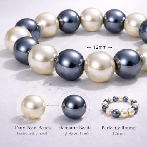 38 Magnetic Therapy Hematite beaded Bracelet For Women And Men Power Gemstone Crystal Unisex Macrame - color: Faux Pearl Hematite