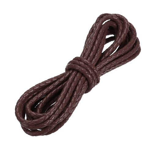 PATIKIL 3.3 Yards Braided Leather Cord, 4mm Round Braided Faux Necklace Cord Bolo Tie String for Necklace Crafts Beading Braiding, Burgundy - color: Burgundy, size: 4mm