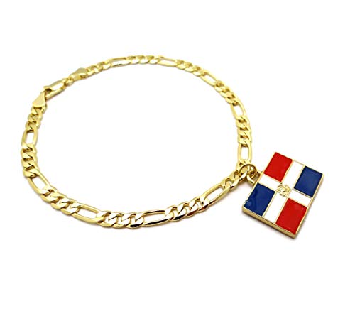 Women's Flag Pendant 5mm 10" Figaro Chain Ankle Bracelet Anklet - style: DR/Gold-Tone