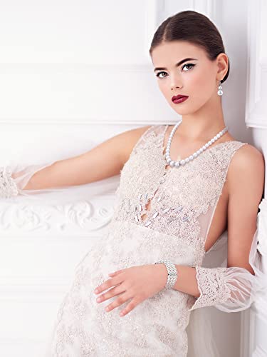 BBTO 8 Pcs Pearl Necklace and Earring Set for Women Faux Pearl Bracelet Costume Jewelry Set for Wedding Bridal Shower Party - style: Elegant Style