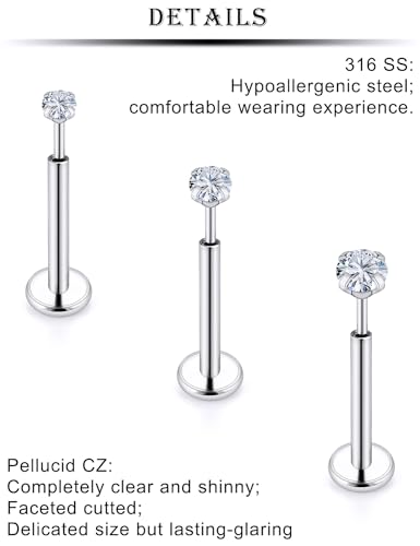 20G 18G 16G Nose Rings Studs 316L Surgical Steel Flat Back Threadless Push in Nose Studs Screw L-Shaped Nose Rings Tragus Cartilage Helix Earrings Piercing Jewelry for Women Men - color: 18G Flat Back Nose Studs - 6mm Bars