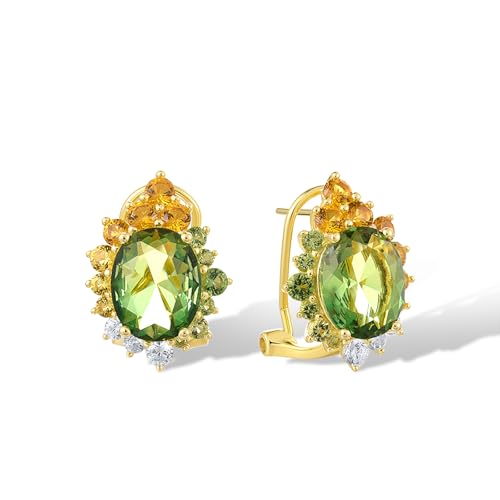 Santuzza Sterling Silver Gemstone Flower Earrings for Women - color: [A]Sunflower-Oval Green