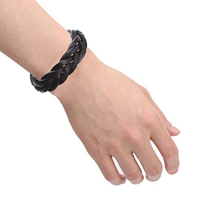 CCBFY Genuine Leather Bracelet Braided Sporty Wide Wristband Punk Jewelry for Men Women - color: 1 Piece - Black