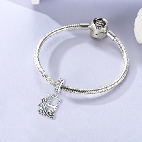 LNQOBU Complete A~Z Alphabet Charm Letter Beads, Solid 925 Sterling Silver with Cubic Stones Rose Alphabet Charm fits Pandora Bracelets Necklace Women Jewelry - color: CYT-E