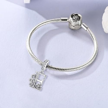 LNQOBU Complete A~Z Alphabet Charm Letter Beads, Solid 925 Sterling Silver with Cubic Stones Rose Alphabet Charm fits Pandora Bracelets Necklace Women Jewelry - color: CYT-E