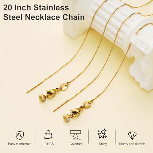 Crisjanggo 20 Inches Necklace Chain Bulk Adjustable Gold Plated Necklace | 10 Pcs Stainless Steel Dainty Thin Chain for Jewelry Making with Rubber Stopper Beads - color: Gold S