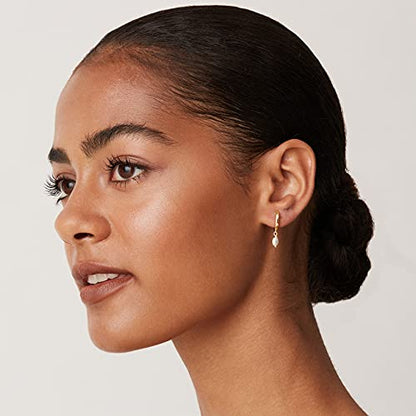 PAVOI 14K Gold Plated Huggie Hoop Earrings with Charms for Women - 925 Sterling Silver Posts Dainty Motif Huggie Hoop Dangle Earrings - Lightweight Dangle Drop Jewelry with Cubic Zirconia - style: Pearl