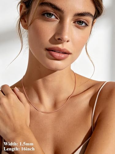 U7 Snake Necklace for Women 14K Gold Plated/Silver/Rose Gold/Black Chain Necklace Hypoallergenic, Stainless Steel Tiny Snake Chain Necklace 1/1.2/1.5/2MM, 14-30" Adjustable Minimalist Gift - color: j.Rose Gold-1.5mm