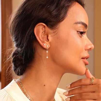 Moodear Pearl Earrings for Women, 14K Gold Plated Drop Earrings Jewelry | Lightweight Hypoallergenic Pearl Drop Dangle Earrings, Wedding Jewelry Gift, Dainty Design, Daily Wear & Special Occasions - style: pearl-drop silver