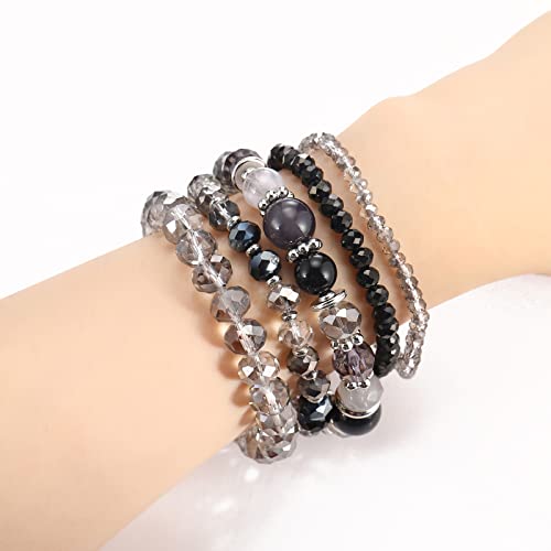 Noessla Beaded Boho Stretch Bracelet Colorful Stackable Crystal Beads Bracelets Trendy Costume Jewelry Mothers Day Gifts for Women - color: 21-Black