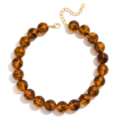 Chunky Beaded Necklace for Women Trendy Boho Collar Statement Necklace Large Round Resin Beads Choker Necklaces Summer Beach Jewelry Gifts - color: Amber