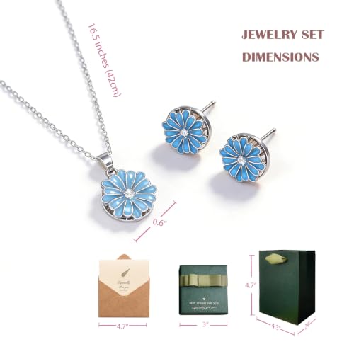 Rotating Sunflower Necklace & Earrings Jewelry Set for women| Gold coating Titanium Alloy with Sparkling Cubic Zirconia| Jewelry box +Tote Bag +3D Card |Gift for Birthday, Anniversary or Mother's Day - color: SpinningDaisy