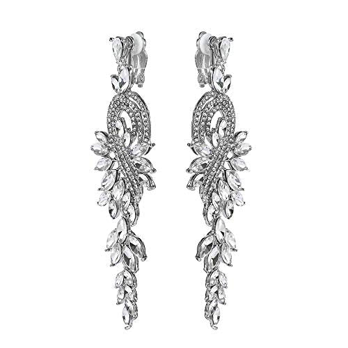 Marquise Crystal Bridal Chandelier Dangle Drop Earrings Ladies Gifts in Silver/Gold Tone - color: B-Clear Earrings Clip