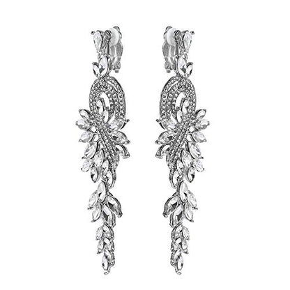 Marquise Crystal Bridal Chandelier Dangle Drop Earrings Ladies Gifts in Silver/Gold Tone - color: B-Clear Earrings Clip