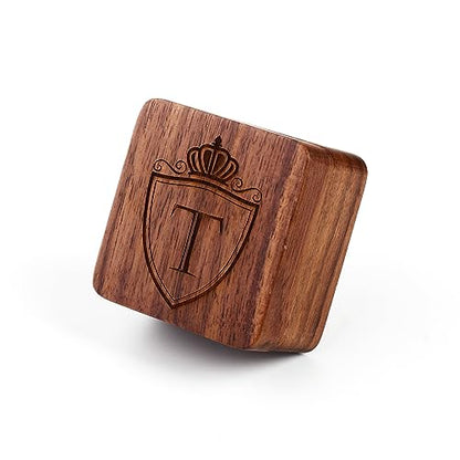Mens Initial Silver Cufflinks A-Z Alphabet Letter Steel Cuff Links with Engraved Walnut Wood Box Groom Groomsman Wedding Set… - style: T