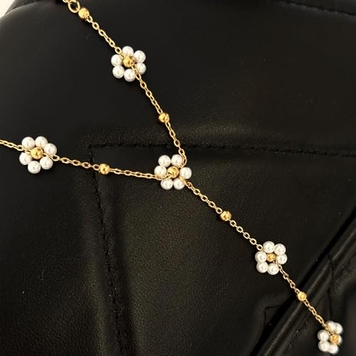 Lariat Gold Necklace for Women, Dainty Long Necklace Y-Shaped Layered Beaded Chain Drop 14k Gold Plated/Silver Necklaces Trendy CZ Diomand Simple Jewelry for Women Gift - color: Gold-Daisy