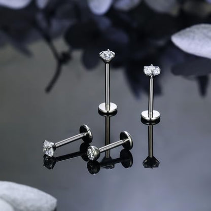Ruifan Titanium Flat Back Lip Rings Threadless Push in Earrings Studs Nose Rings 20G 18G 16G Round Heart Square CZ Tragus Cartilage Lobe Rook Helix Conch Labret Medusa Piercing Jewelry for Women Men - color: Clear CZ, size: 20G-6/8/10mm