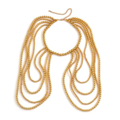 Multi-layer Pearl Tassel Shoulder Chain Necklace for Women Layered Beaded Shoulder Body Jewelry Rave Pearl Arm Chain - color: Gold
