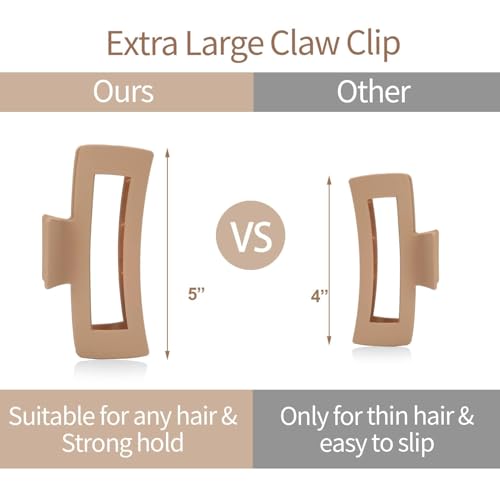 6 PCS 5 Inch Extra Large Claw Clips, Big Hair Clips for Thick Long Curly Hair, Durable Matte Strong Hold Hair Claw Clips, Non-slip Square Hair Clips for Women, Red Color - color: Wine Red