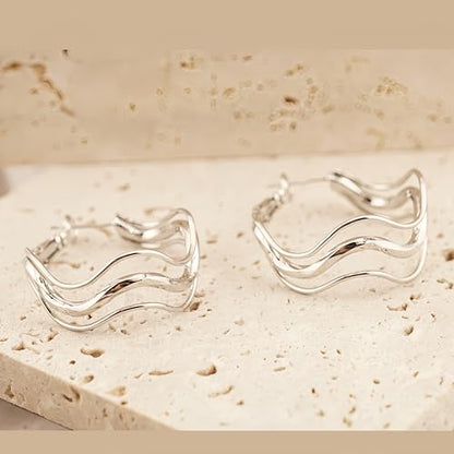 Dangle Flower Gold Earrings for Women, Trendy Statement Hoop Earrings, Gold Floral Drop Earrings Jewelry for Gifts - color: Irregular shape - 925 Silver