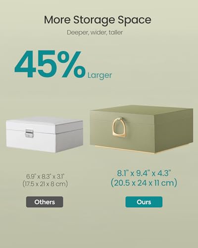 SONGMICS 2-Layer Jewelry Box, Jewelry Organizer with Handle, Removable Jewelry Tray, Jewelry Storage, Floating Effect, 8.1 x 9.4 x 4.3 Inches, Gift Idea, Sage Green UJBC165C02 - color: Sage Green