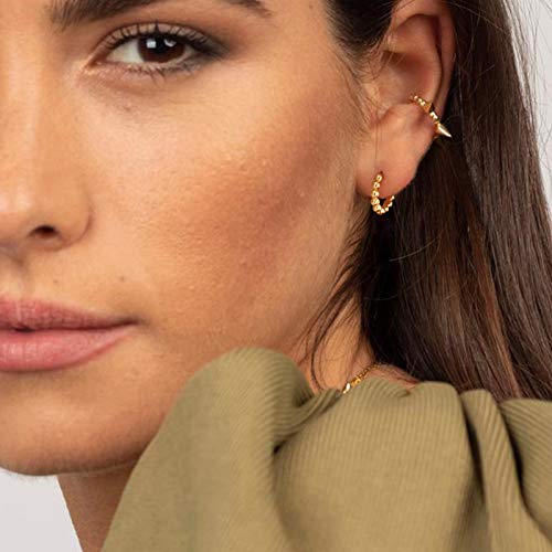 Huggie Hoop Earrings 14K Gold Plated Cubic Zirconia Dainty Simple Cute Beads Elegant CZ Circle Small Hoop Earring for Women Minimalist Handmade Hypoallergenic Jewelry - color: Beaded