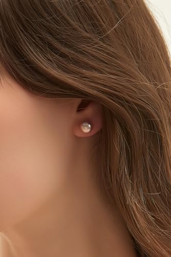 EAMTI Pearl Earrings for Women Trendy 18K Gold Plated Sterling Silver Freshwater Cultured Pearl Stud Earrings Hypoallergenic 5.5-9.5MM - color: Pink-purple, size: 7.6-8.5mm