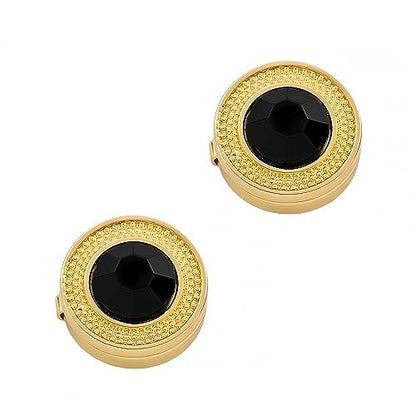 Mens Button Covers Tuxedo Shirt Cufflinks Alternative | Fake cufflinks and alternative fashion jewelry accessories for mens formal business dress shirts suits and groomsmen - color: H Golden black
