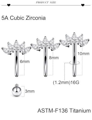 16G Astm F136 Titanium Eyebrow Piercing Jewelry Curved Barbell Eyebrow Ring Vertical Labret Lip Jewelry Daith Rook Earrings Navel Small Belly Button Ring Piercing Jewelry for Women Men CZ - style: 16G, 8MM Length-G