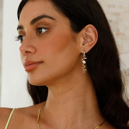 YOIHUR Drop Dangle Pearl Earrings for Women, Dainty 14K Gold Plated Pearl Hoop Earrings Hypoallergenic Wedding Pearls Dangle Earrings Jewelry Gift for Women Bridal - color: Gold-Special Pearl Earrings