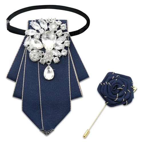 LJBFNN Bow Ties for Men Women, Pre-tied Bow Tie and Lapel Pin Set Crystal Rhinestone Bowties Men Women Wedding Party Prom - color: Blue