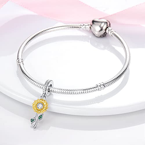 Pandach 925 Sterling Silver Charms Beads for Bracelets and Necklaces Butterfly and Headphones Pendants Clover Charms Jewelry Gift for Women - style: Sunflower Charm