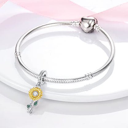 Pandach 925 Sterling Silver Charms Beads for Bracelets and Necklaces Butterfly and Headphones Pendants Clover Charms Jewelry Gift for Women - style: Sunflower Charm