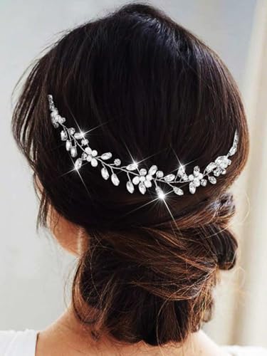 Asooll Bridal Hair Vine Silver Wedding Hair Accessories Rhinestone Headpiece for Women