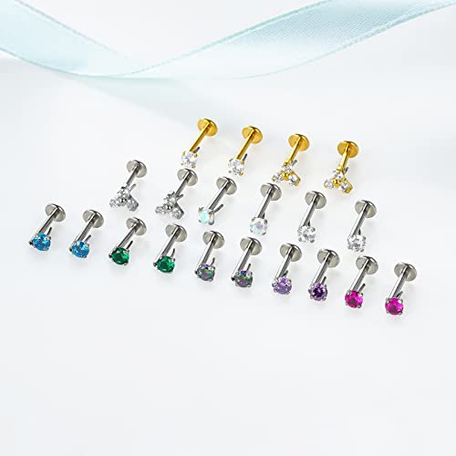 BelezaDosas G23 Titanium Labret Studs Threadless 16G Lip Rook Lobe Tragus Helix Cartilage Push Back Earring Piercing Jewelry - style: 1 pair Amethyst