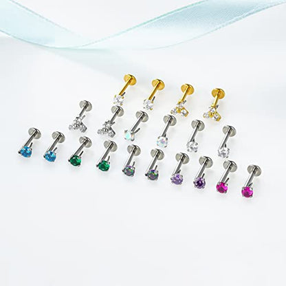 BelezaDosas G23 Titanium Labret Studs Threadless 16G Lip Rook Lobe Tragus Helix Cartilage Push Back Earring Piercing Jewelry - style: 1 pair Amethyst