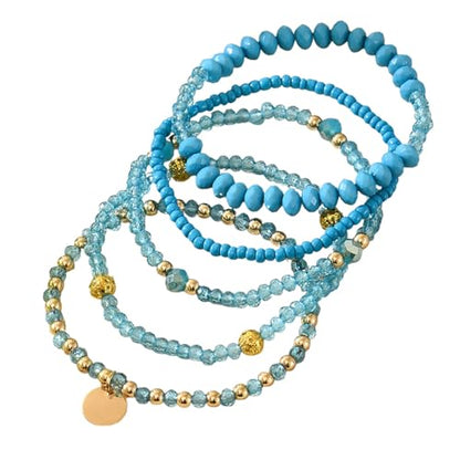 Bohemian Handmade Crystal Seed Beads Disc Pendant Colorful Multilayered Elastic Bracelets Stackable Stretch Strand Bangles Friendship Summer Beach Jewelry for Women - color: blue