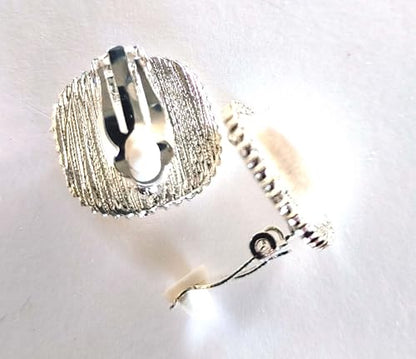 Clip-on Earrings Crystal Faux Pearl Square 1 inch Earrings Gold or Silver Earrings - color: Silver
