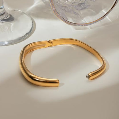 18K Gold Plated Stainless Steel Minimalist Bangle for Women, Elegant Antique Square Buckle Cuff Bracelet, Waterproof and Non-Tarnish Geometric Statement Bangle Jewelry