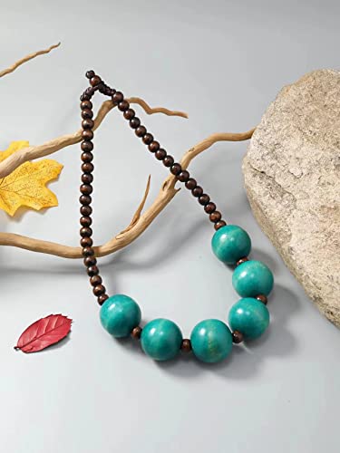COLORFUL BLING Ethnic Large Chunky Wooden Beaded Necklaces Boho African Statement Necklace Handmade Tribal Collar Choker Bib Jewelry - color: six beads blue